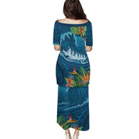 Outrigger Canoe Blue Puletasi On The Waves