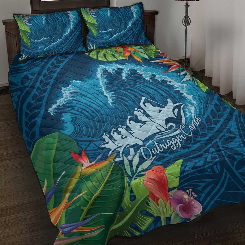 Outrigger Canoe Blue Quilt Bed Set On The Waves LT7 Blue - Polynesian Pride