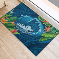 Outrigger Canoe Blue Rubber Doormat On The Waves