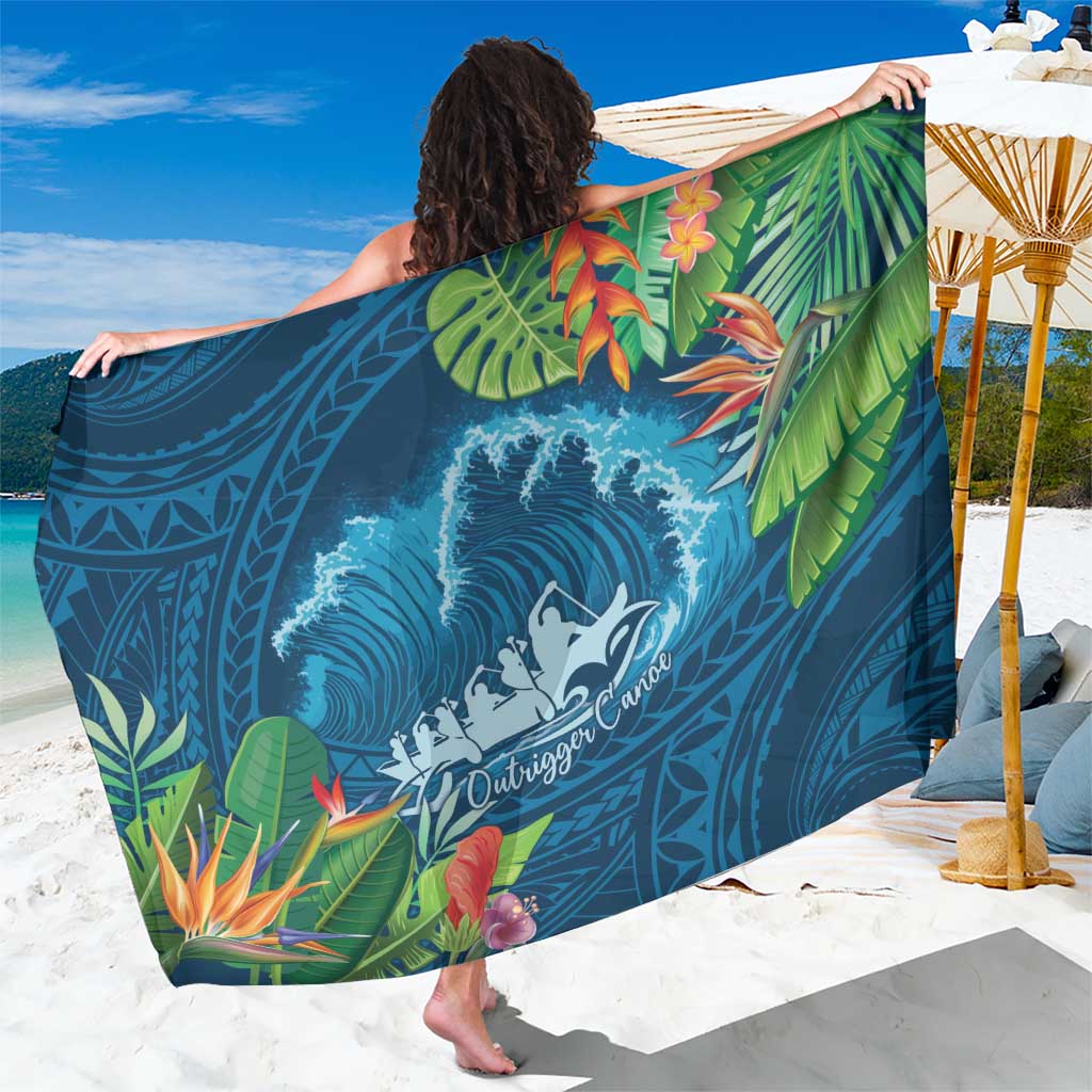 Outrigger Canoe Blue Sarong On The Waves LT7 One Size 44 x 66 inches Blue - Polynesian Pride