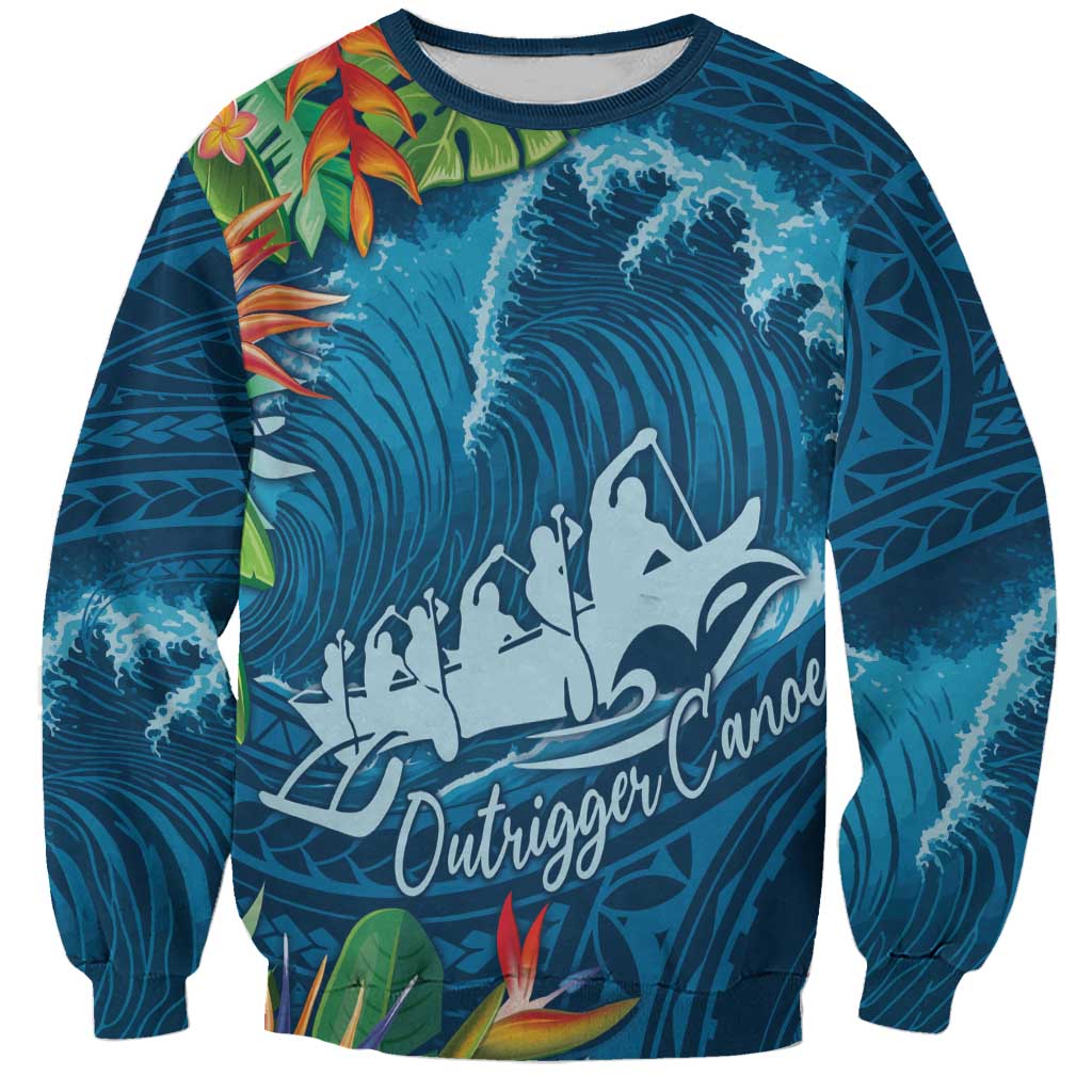 Outrigger Canoe Blue Sweatshirt On The Waves