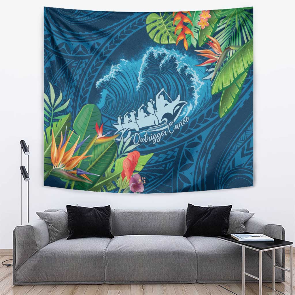 Outrigger Canoe Blue Tapestry On The Waves LT7 Blue - Polynesian Pride
