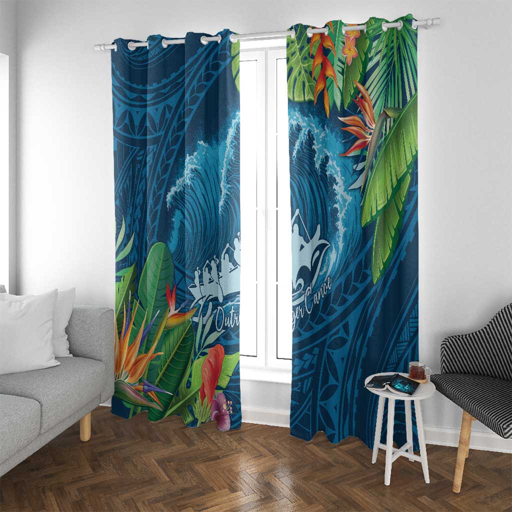 Outrigger Canoe Blue Window Curtain On The Waves