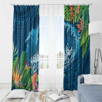 Outrigger Canoe Blue Window Curtain On The Waves