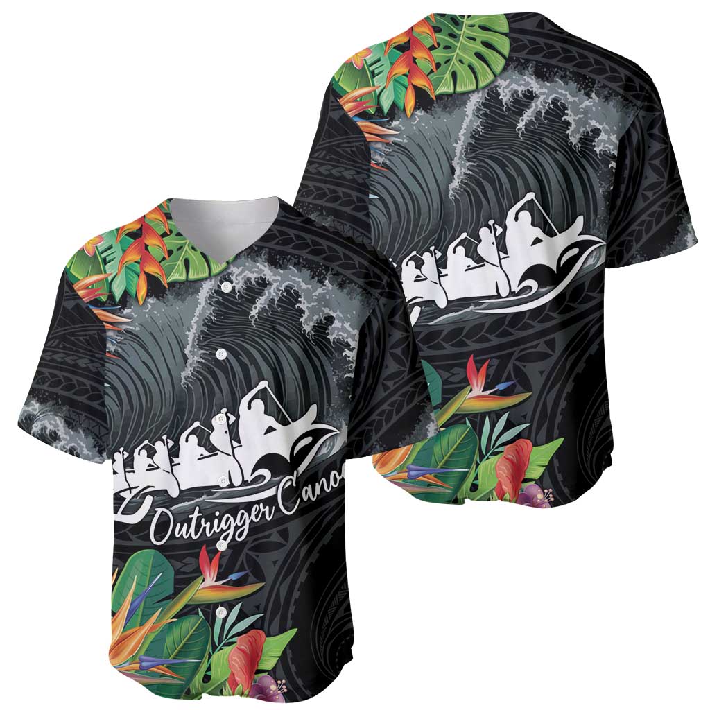 Outrigger Canoe Black Baseball Jersey On The Waves LT7 - Polynesian Pride