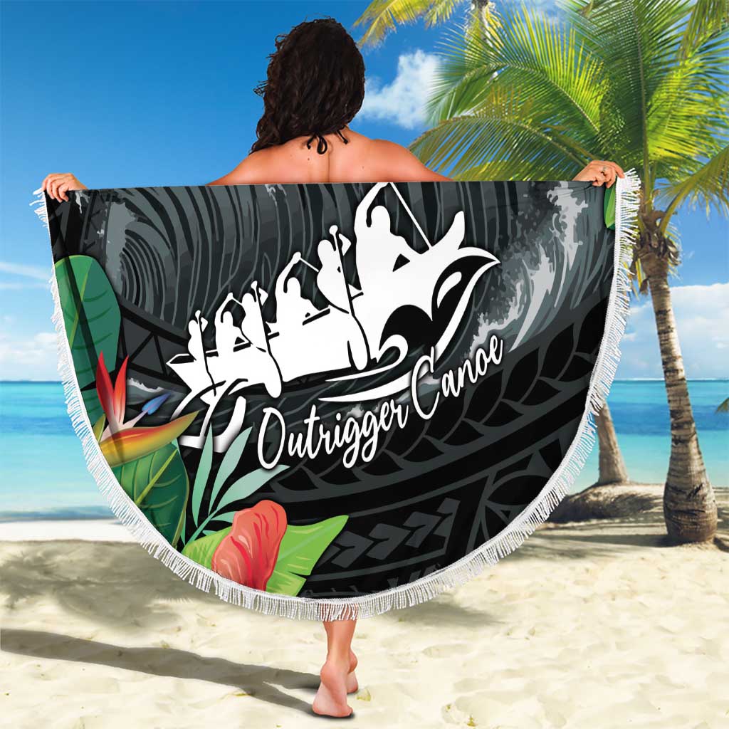 Outrigger Canoe Black Beach Blanket On The Waves