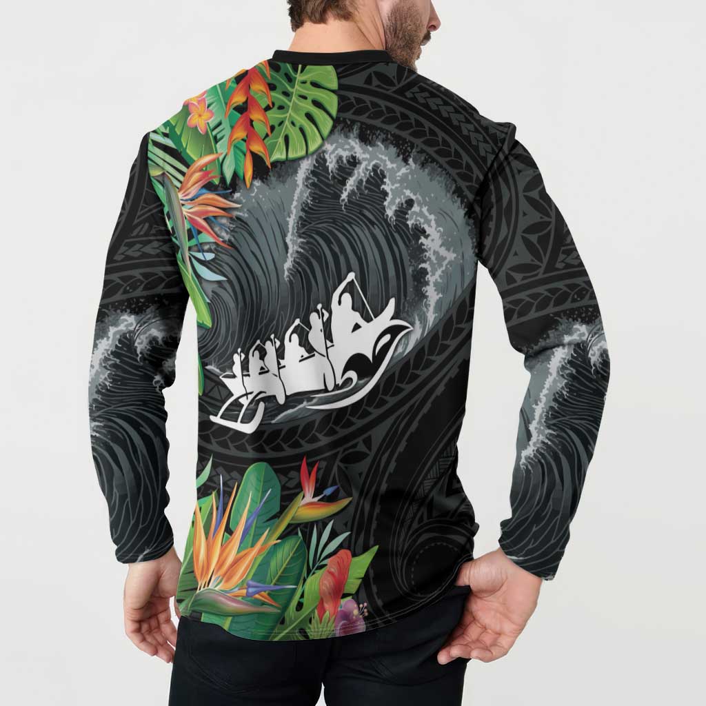 Outrigger Canoe Black Button Sweatshirt On The Waves