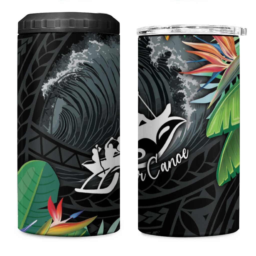 Outrigger Canoe Black 4 in 1 Can Cooler Tumbler On The Waves