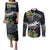 Outrigger Canoe Black Couples Matching Puletasi and Long Sleeve Button Shirt On The Waves