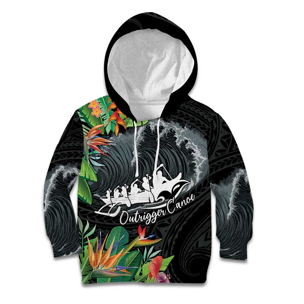 Outrigger Canoe Black Kid Hoodie On The Waves LT7 Hoodie Black - Polynesian Pride