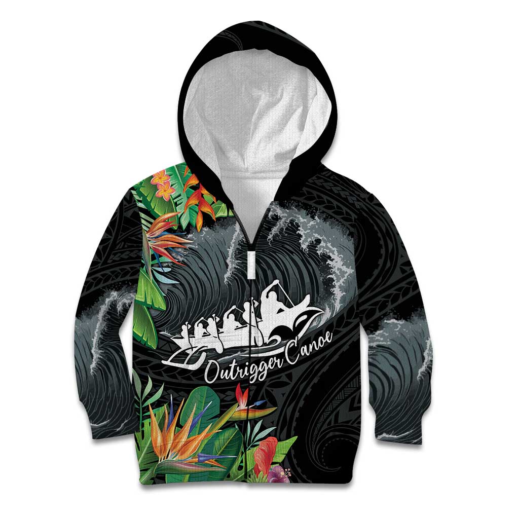 Outrigger Canoe Black Kid Hoodie On The Waves