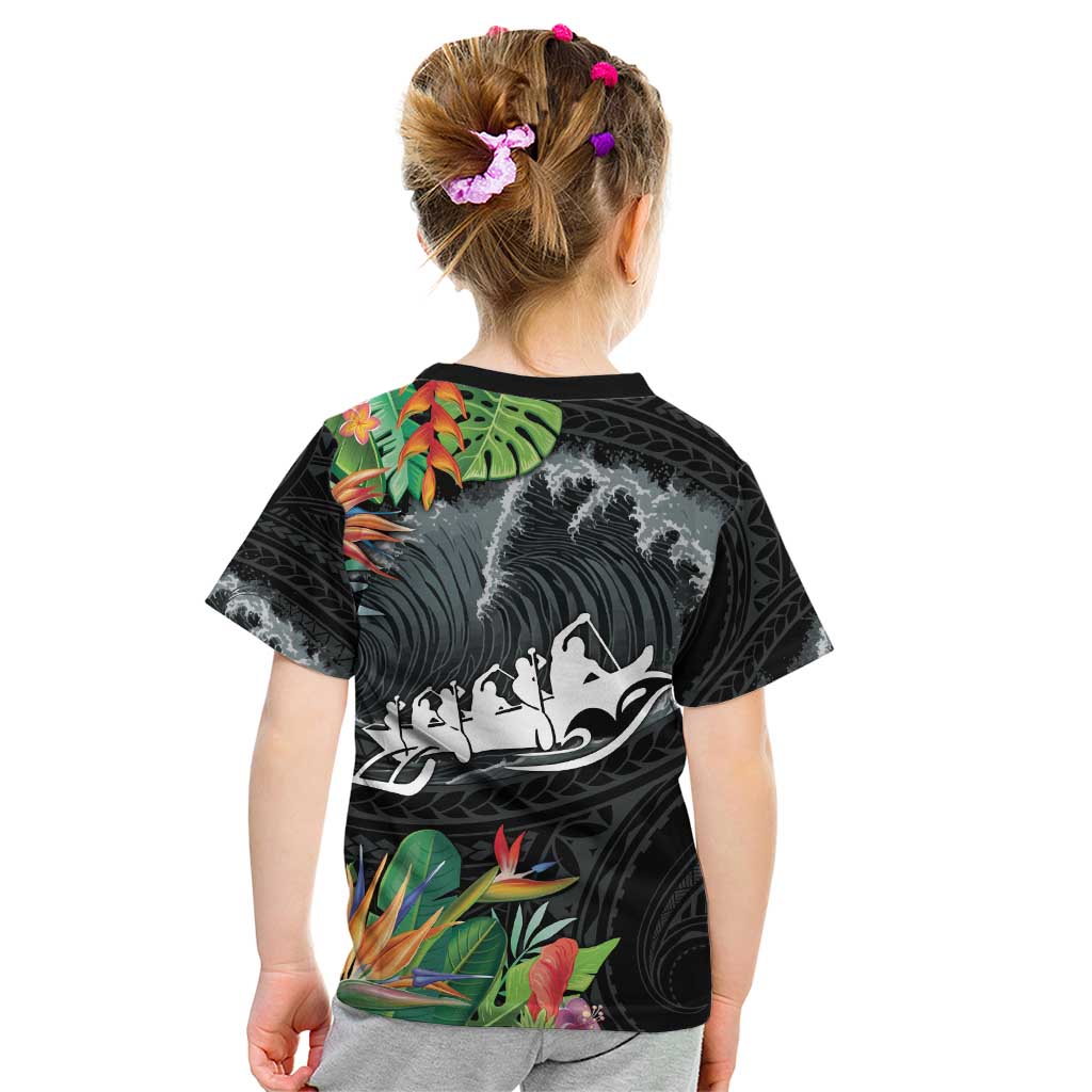 Outrigger Canoe Black Kid T Shirt On The Waves