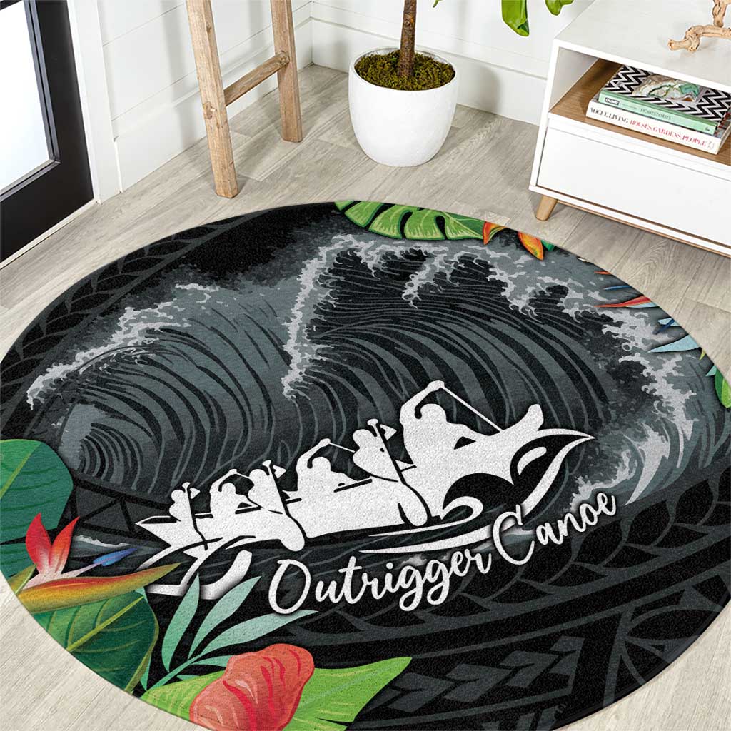 Outrigger Canoe Black Round Carpet On The Waves LT7 Black - Polynesian Pride