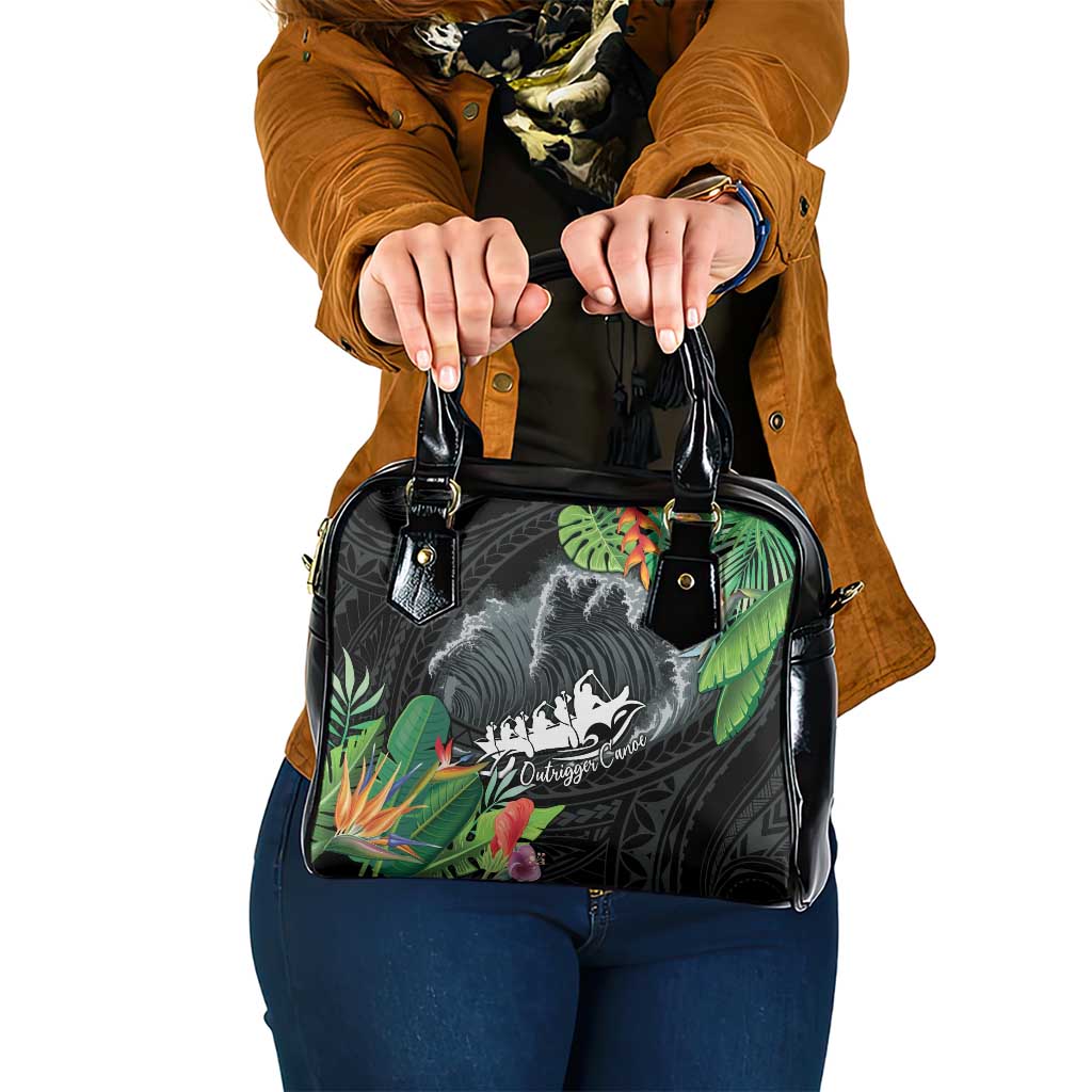 Outrigger Canoe Black Shoulder Handbag On The Waves LT7 One Size Black - Polynesian Pride