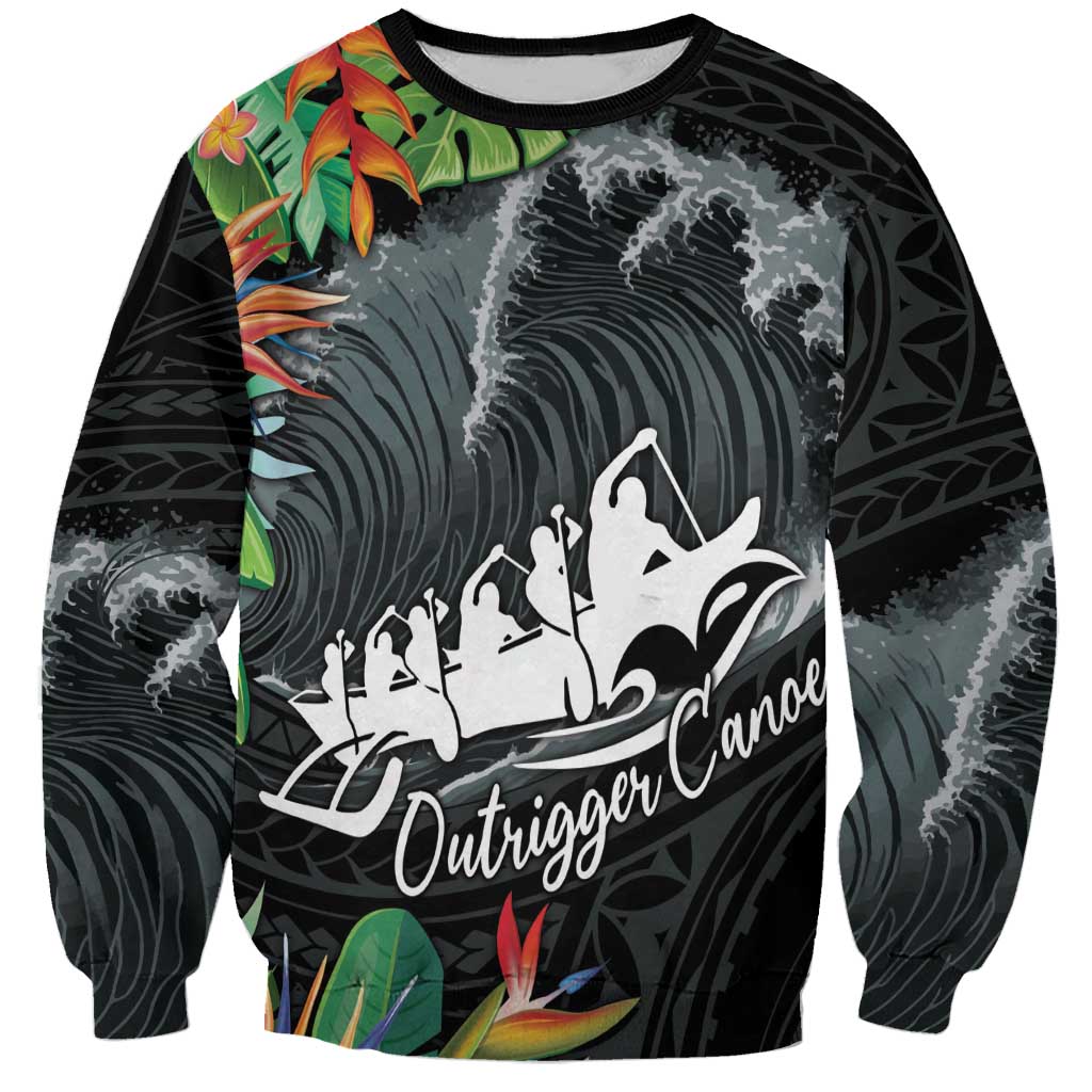 Outrigger Canoe Black Sweatshirt On The Waves