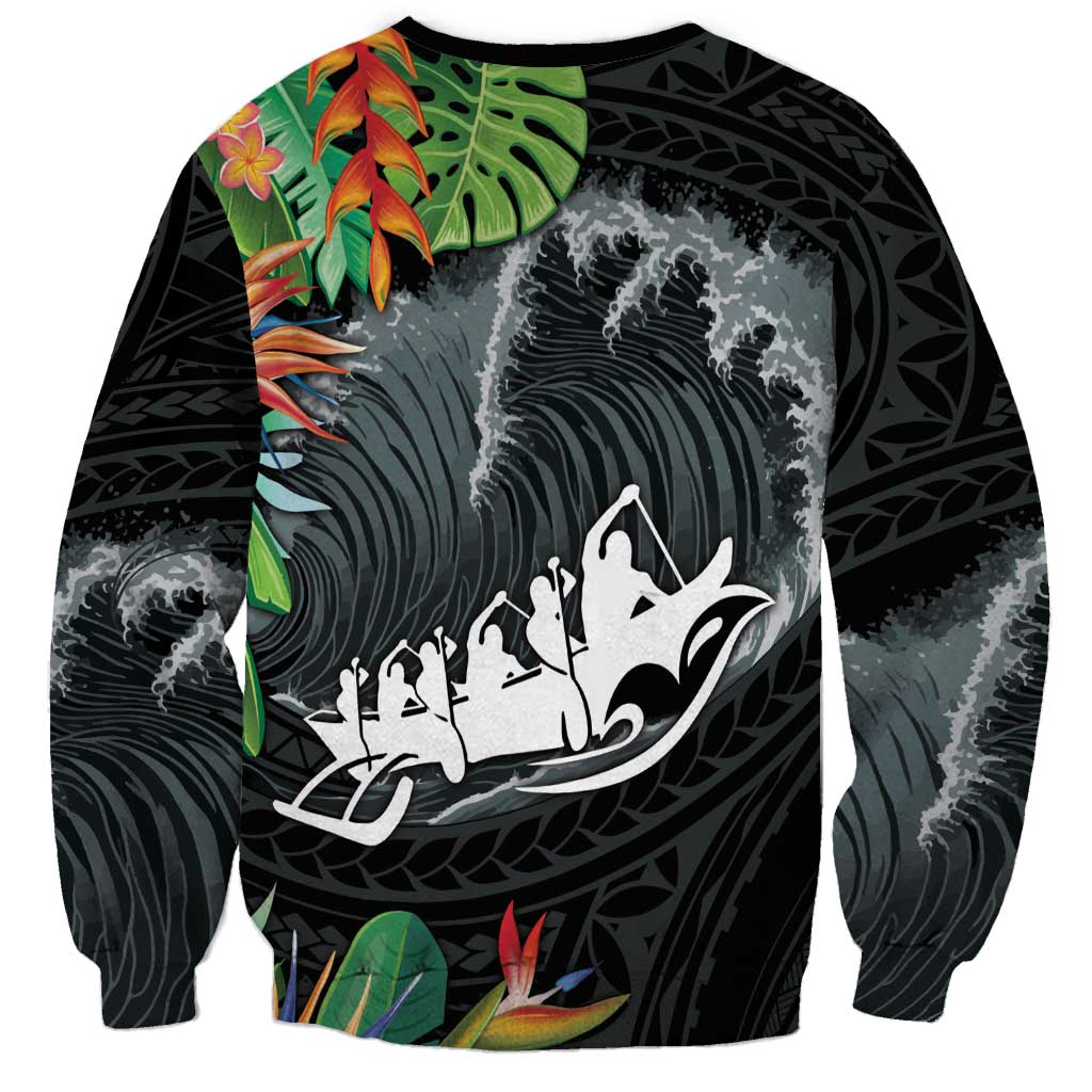 Outrigger Canoe Black Sweatshirt On The Waves
