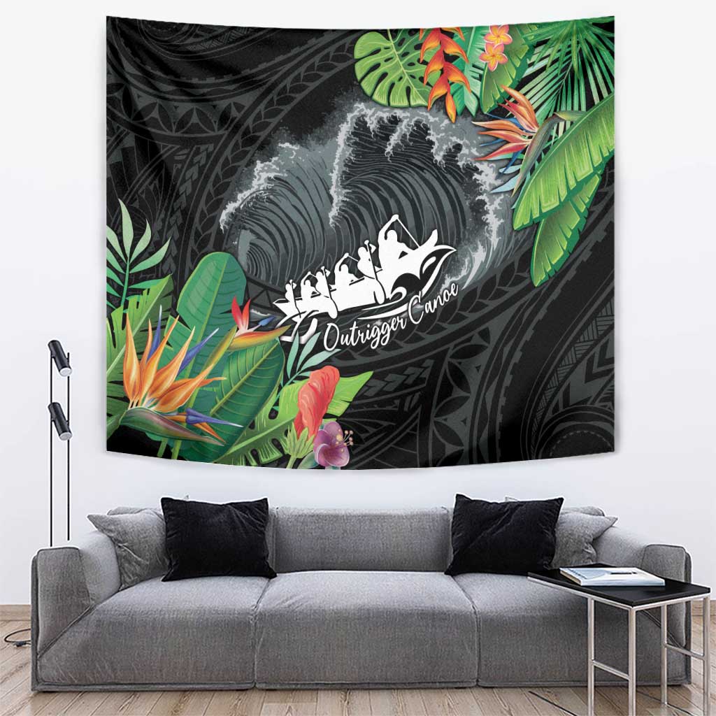 Outrigger Canoe Black Tapestry On The Waves LT7 Black - Polynesian Pride