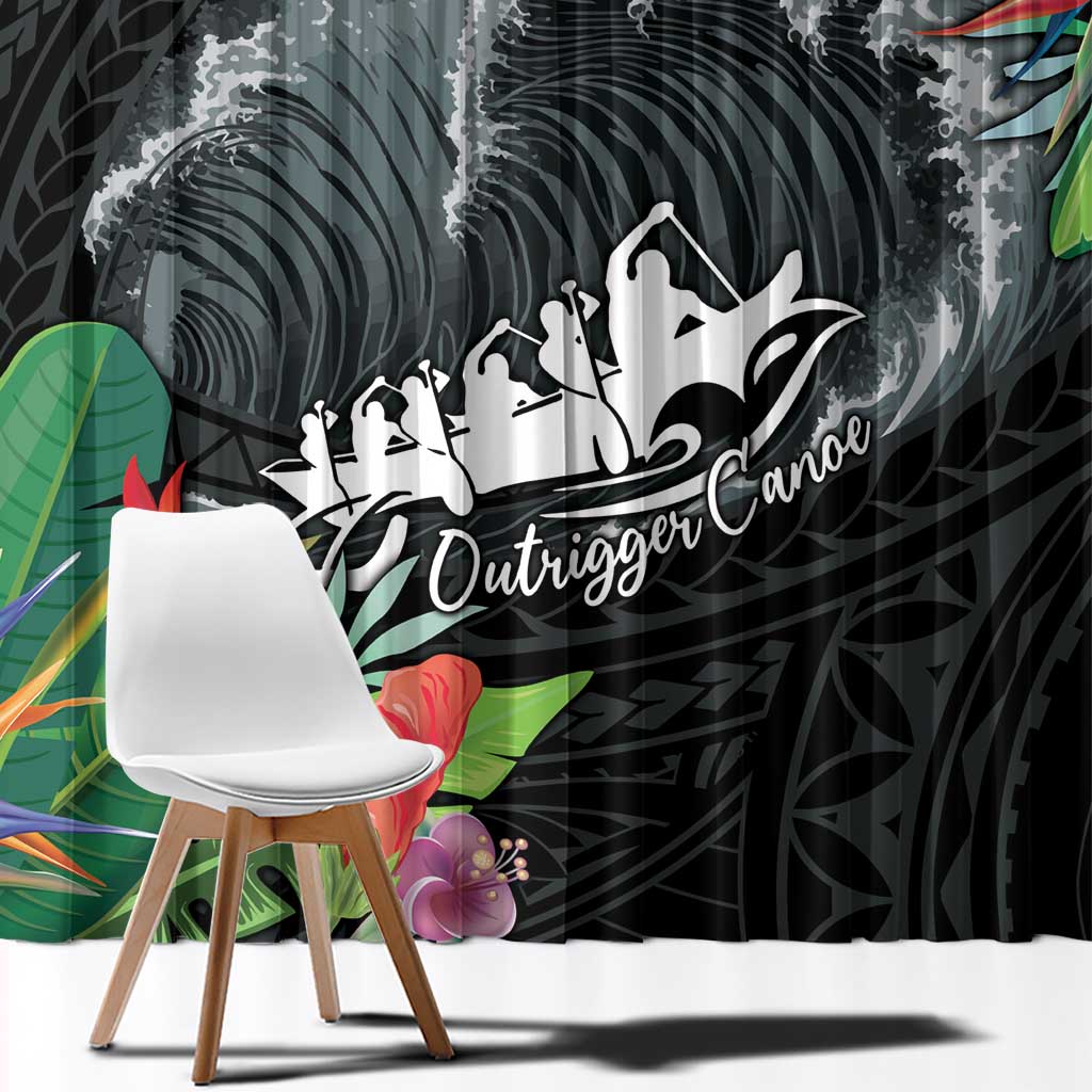 Outrigger Canoe Black Window Curtain On The Waves