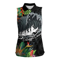 Outrigger Canoe Black Women Sleeveless Polo Shirt On The Waves