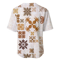 Vintage Hawaii Baseball Jersey Hawaiian Quilt Kapa Mismatch Beige LT7 - Polynesian Pride