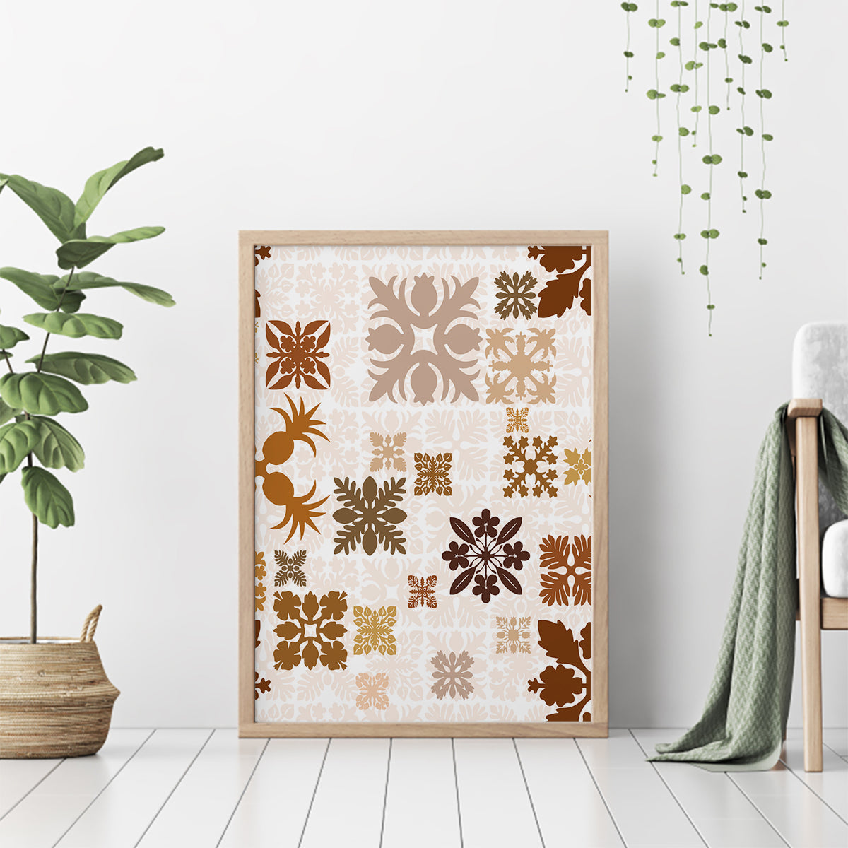 Vintage Hawaii Canvas Wall Art Hawaiian Quilt Kapa Mismatch Beige LT7 - Polynesian Pride