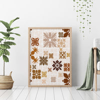 Vintage Hawaii Canvas Wall Art Hawaiian Quilt Kapa Mismatch Beige LT7 - Polynesian Pride