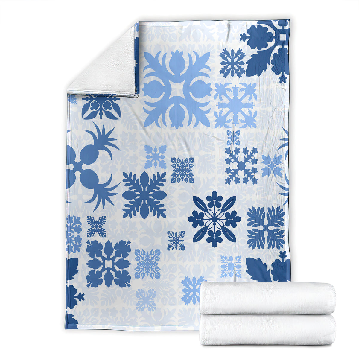 Vintage Hawaii Blanket Hawaiian Quilt Kapa Mismatch Blue LT7 - Polynesian Pride