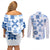 Vintage Hawaii Couples Matching Off Shoulder Short Dress and Long Sleeve Button Shirts Hawaiian Quilt Kapa Mismatch Blue LT7 - Polynesian Pride