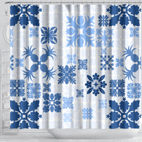 Vintage Hawaii Shower Curtain Hawaiian Quilt Kapa Mismatch Blue LT7 - Polynesian Pride