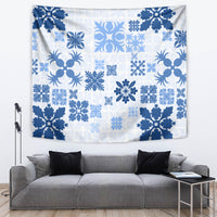 Vintage Hawaii Tapestry Hawaiian Quilt Kapa Mismatch Blue LT7 - Polynesian Pride