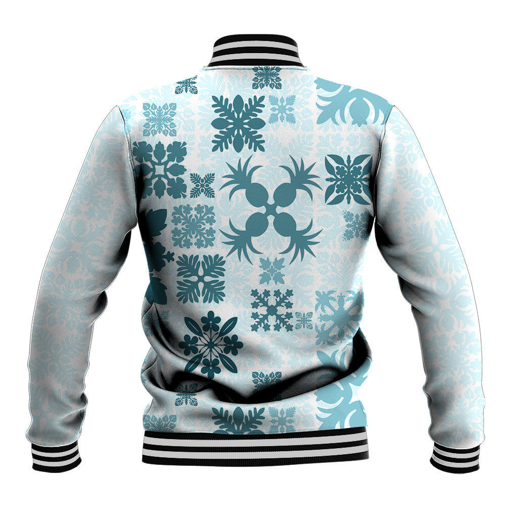 Vintage Hawaii Baseball Jacket Hawaiian Quilt Kapa Mismatch Teal LT7 - Polynesian Pride