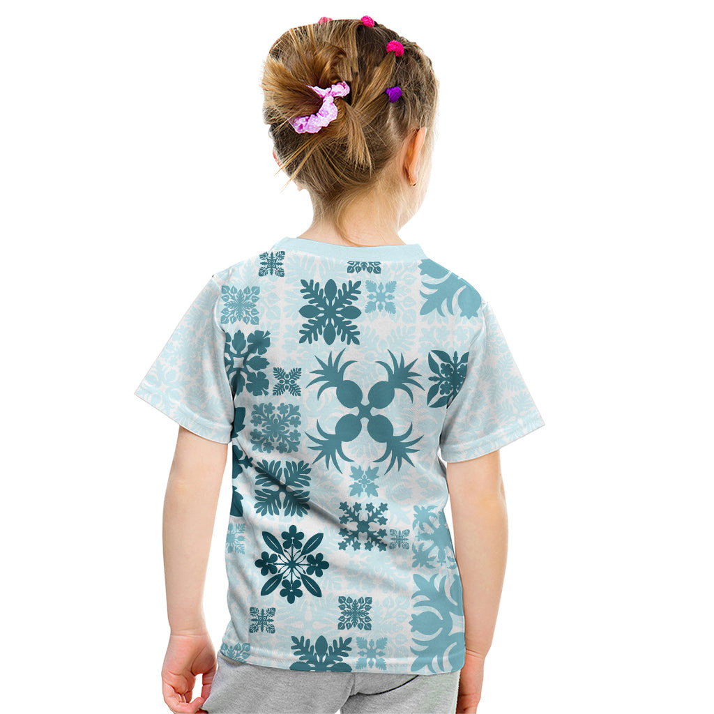 Vintage Hawaii Kid T Shirt Hawaiian Quilt Kapa Mismatch Teal LT7 - Polynesian Pride