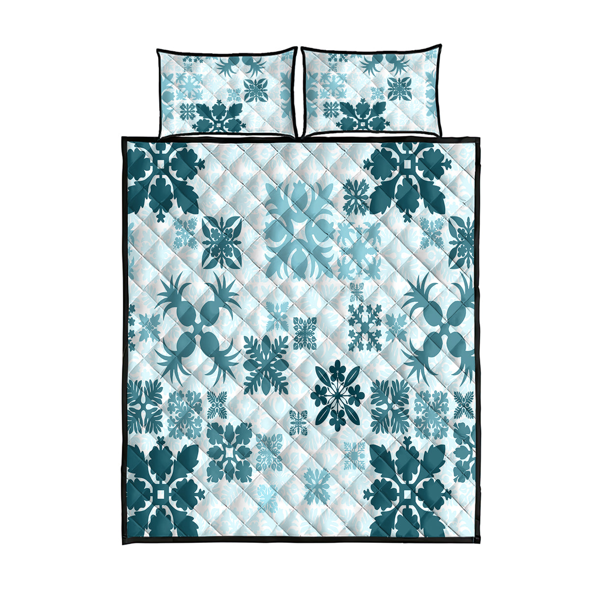 Vintage Hawaii Quilt Bed Set Hawaiian Quilt Kapa Mismatch Teal LT7 Teal - Polynesian Pride