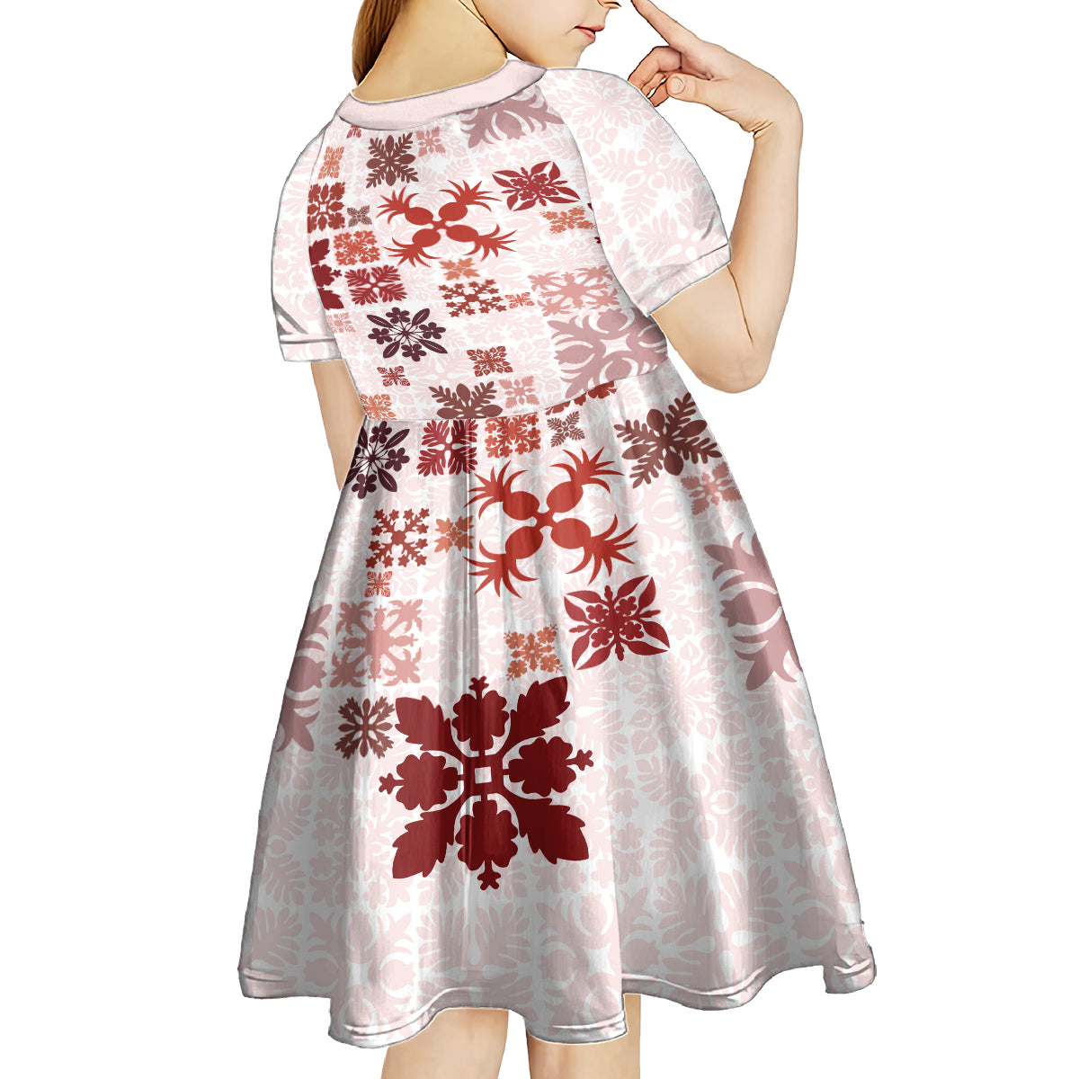 Vintage Hawaii Kid Short Sleeve Dress Hawaiian Quilt Kapa Mismatch Red LT7 - Polynesian Pride