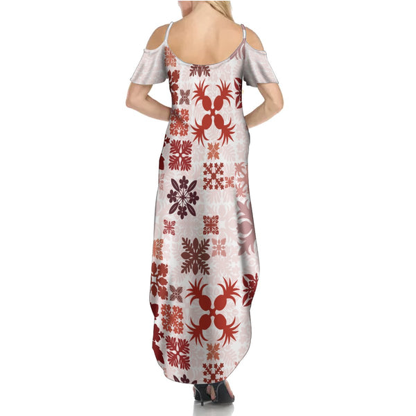 Hawaii King Off Shoulder Long Dress Red Style LT6
