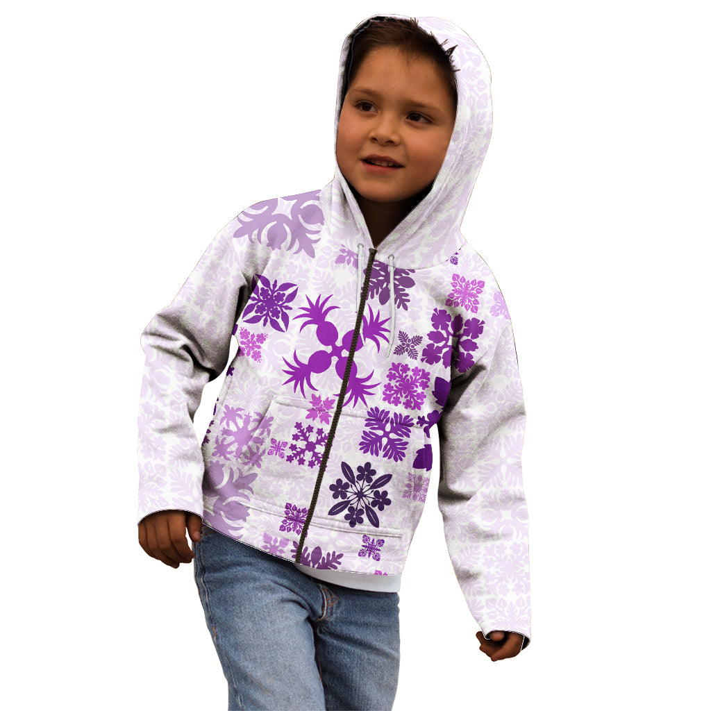Vintage Hawaii Kid Hoodie Hawaiian Quilt Kapa Mismatch Purple LT7 - Polynesian Pride