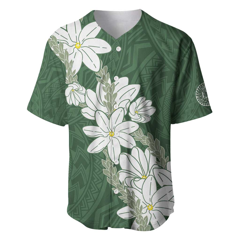 Ia Orana Tahiti Tiare Baseball Jersey Sage Green Lei - Polynesian Pride