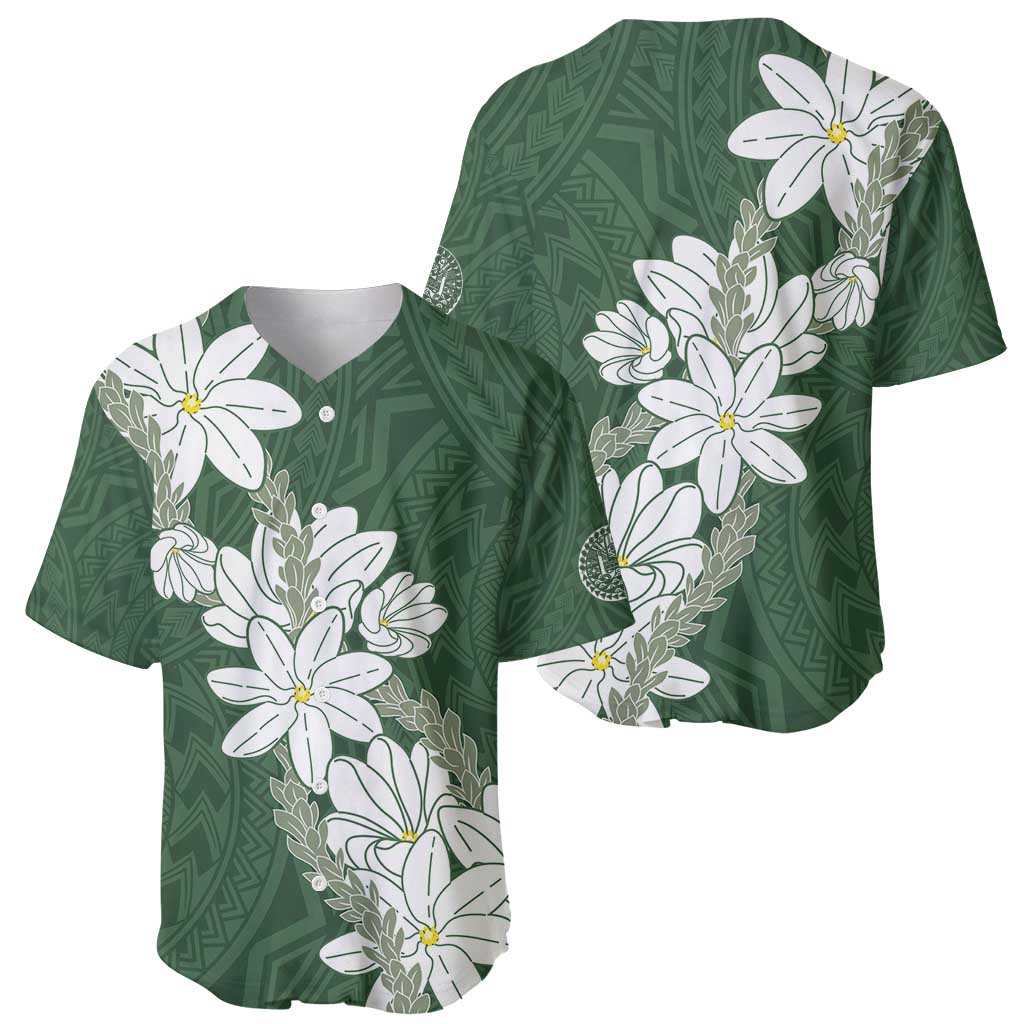 Ia Orana Tahiti Tiare Baseball Jersey Sage Green Lei - Polynesian Pride
