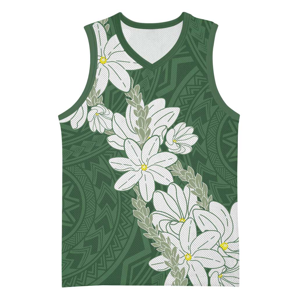 Ia Orana Tahiti Tiare Basketball Jersey Sage Green Lei LT7 Unisex Sage Green - Polynesian Pride