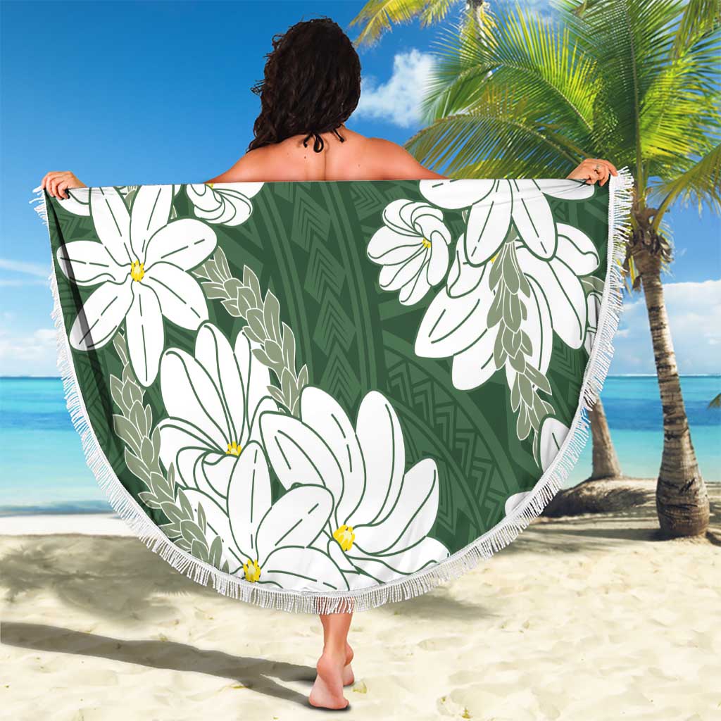 Ia Orana Tahiti Tiare Beach Blanket Sage Green Lei - Polynesian Pride
