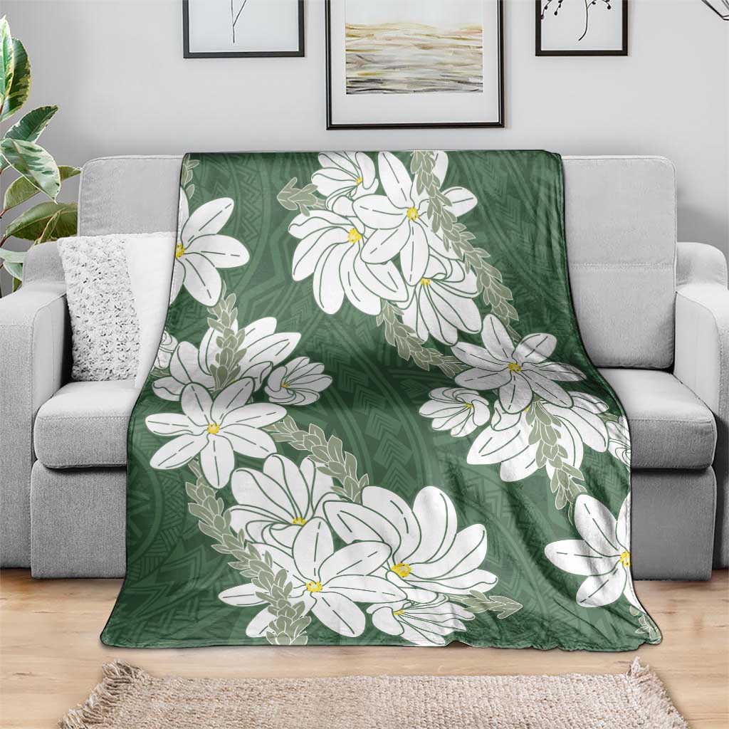 Ia Orana Tahiti Tiare Blanket Sage Green Lei - Polynesian Pride