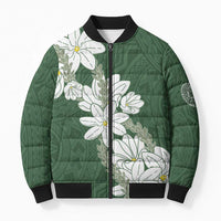 Ia Orana Tahiti Tiare Bomber Puffer Jacket Sage Green Lei - Polynesian Pride