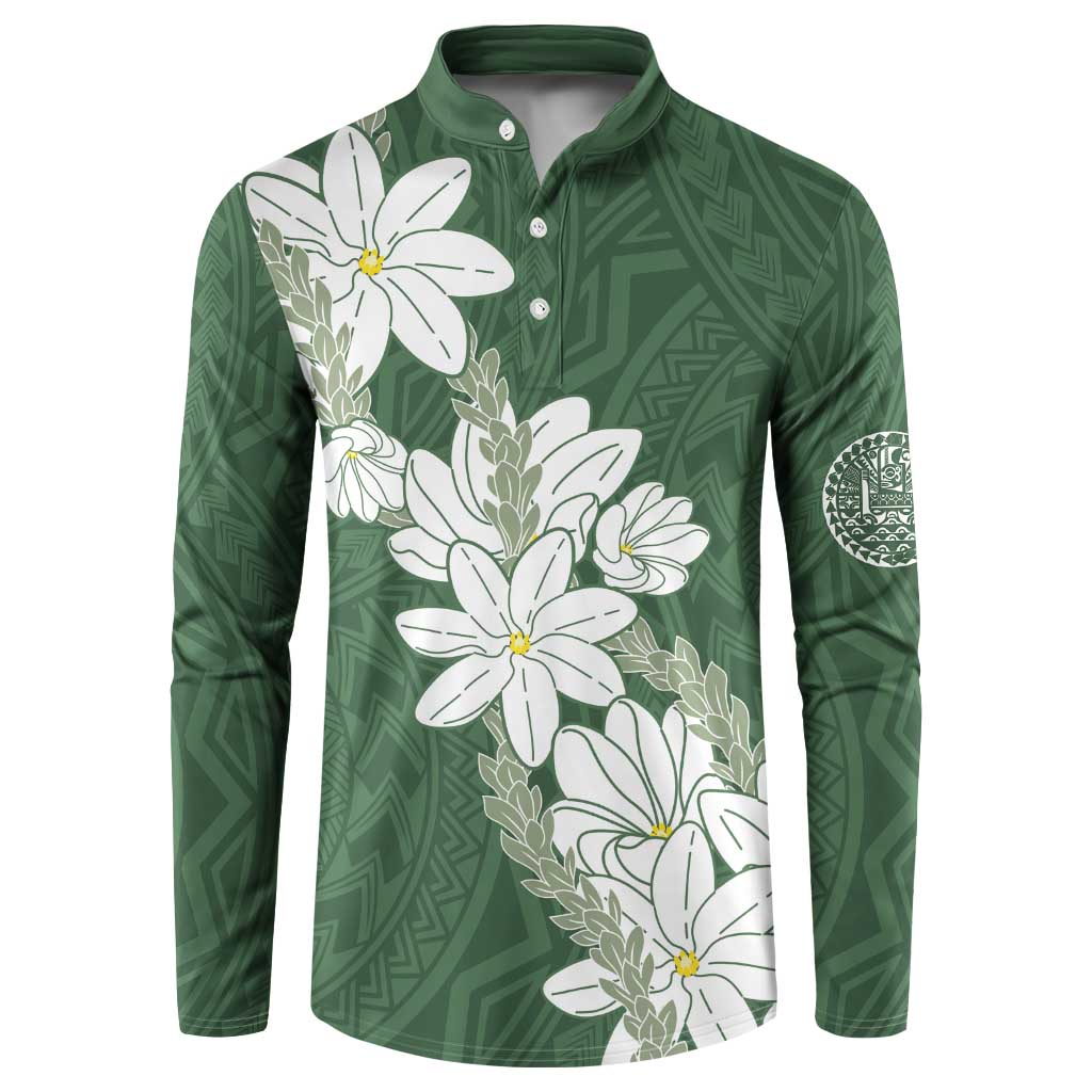 Ia Orana Tahiti Tiare Button Sweatshirt Sage Green Lei LT7 Sage Green - Polynesian Pride