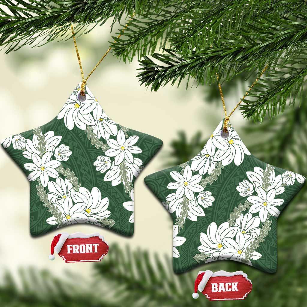Ia Orana Tahiti Tiare Ceramic Ornament Sage Green Lei - Polynesian Pride