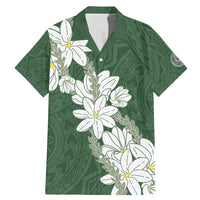 Ia Orana Tahiti Tiare Family Matching Mermaid Dress and Hawaiian Shirt Sage Green Lei - Polynesian Pride