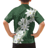 Ia Orana Tahiti Tiare Family Matching Off Shoulder Short Dress and Hawaiian Shirt Sage Green Lei LT7 - Polynesian Pride
