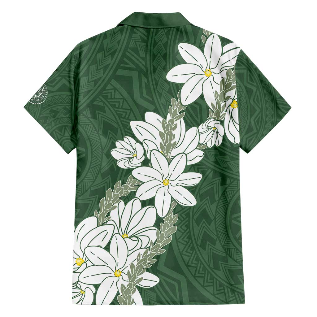 Ia Orana Tahiti Tiare Family Matching Off Shoulder Short Dress and Hawaiian Shirt Sage Green Lei LT7 - Polynesian Pride