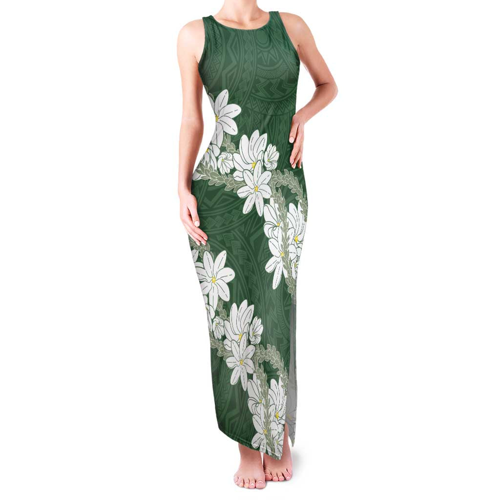 Ia Orana Tahiti Tiare Family Matching Tank Maxi Dress and Hawaiian Shirt Sage Green Lei - Polynesian Pride