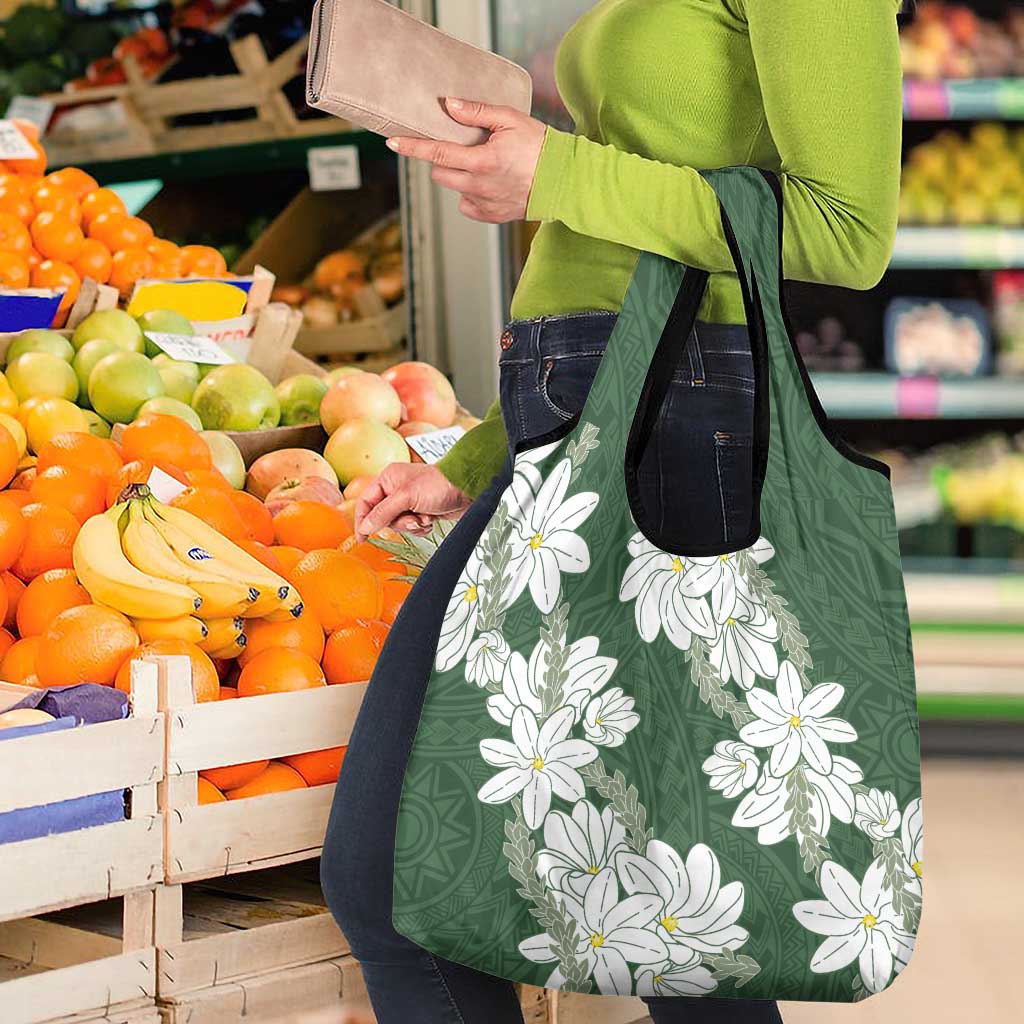 Ia Orana Tahiti Tiare Grocery Bag Sage Green Lei - Polynesian Pride