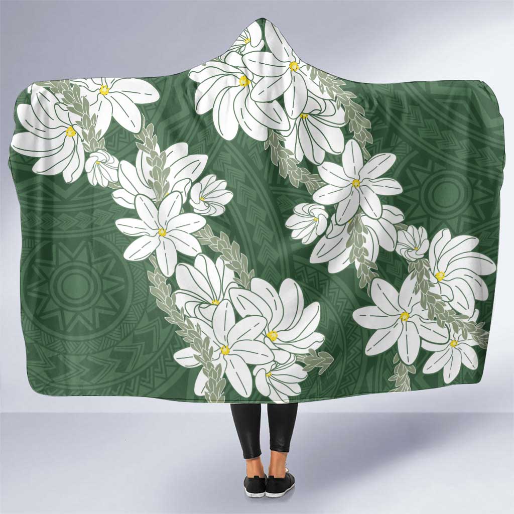 Ia Orana Tahiti Tiare Hooded Blanket Sage Green Lei LT7 One Size Sage Green - Polynesian Pride